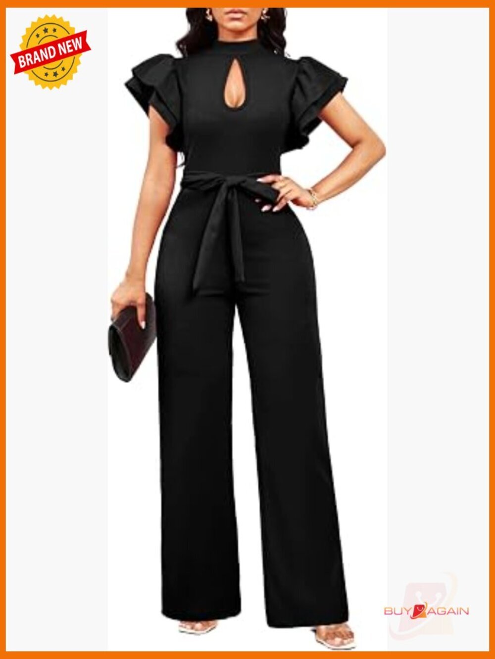 Elegant Jumpsuit with Long Straight Pants, Short Sleeve, Business Casual